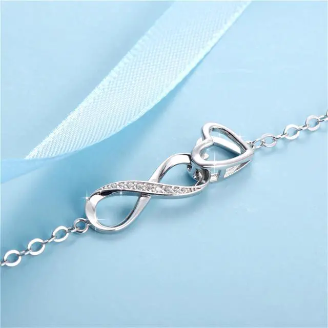 Alt view image 5 of 7 - Mabella Anklets Bracelet 18K Gold plated Sterling Silver Adjustable Infinity Endless Love Heart Charm Jewelry Gifts for Her