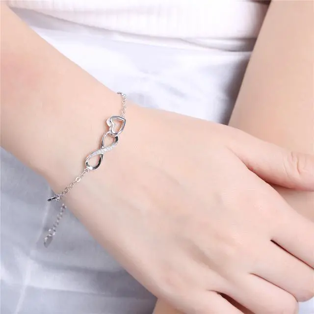 Alt view image 2 of 7 - Mabella Anklets Bracelet 18K Gold plated Sterling Silver Adjustable Infinity Endless Love Heart Charm Jewelry Gifts for Her