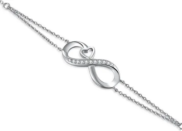 Alt view image 2 of 7 - Mabella Infinity Heart Adjustable Chain Bracelet 18K White Gold Plated Sterling Silver Endless Love Jewelry Gifts for Women
