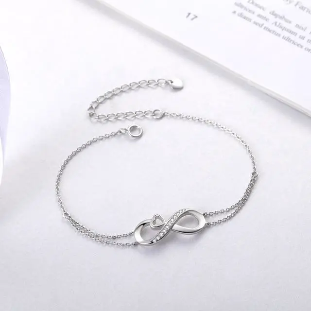 Alt view image 5 of 7 - Mabella Infinity Heart Adjustable Chain Bracelet 18K White Gold Plated Sterling Silver Endless Love Jewelry Gifts for Women