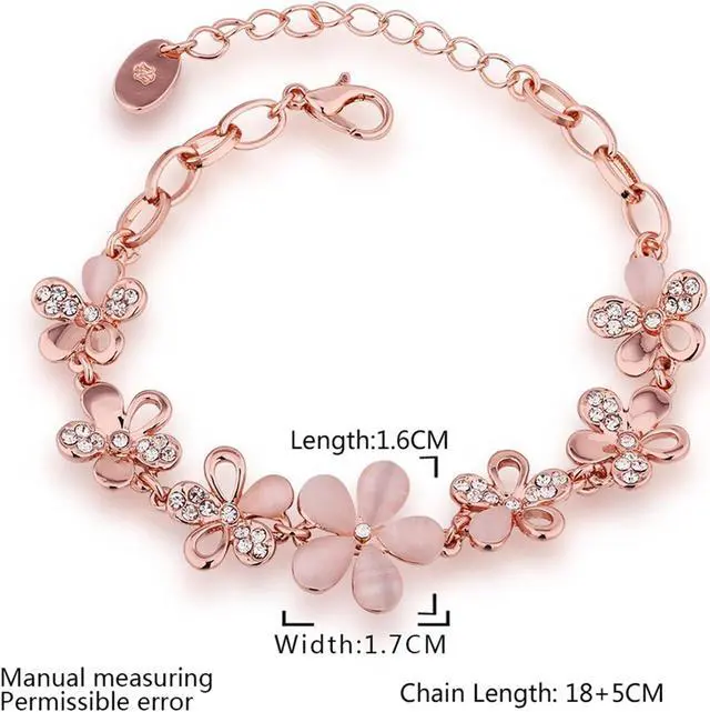 Alt view image 6 of 7 - Mabella 18K Rose Gold Plated Women Adjustable Flower Link Bracelet Bangle Jewelry,Women Gifts for Her