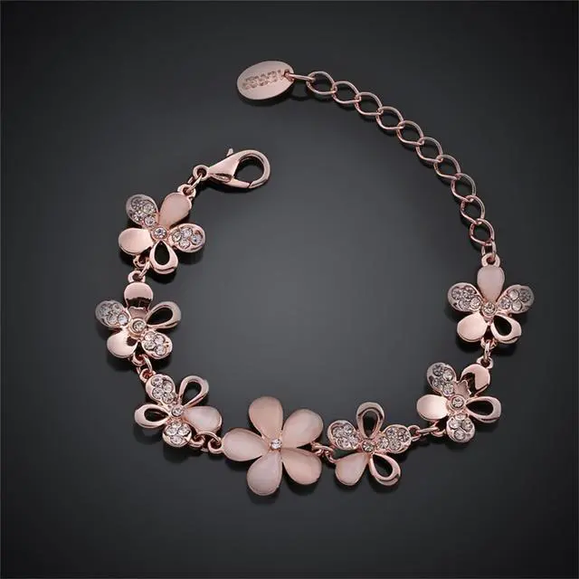 Alt view image 2 of 7 - Mabella 18K Rose Gold Plated Women Adjustable Flower Link Bracelet Bangle Jewelry,Women Gifts for Her