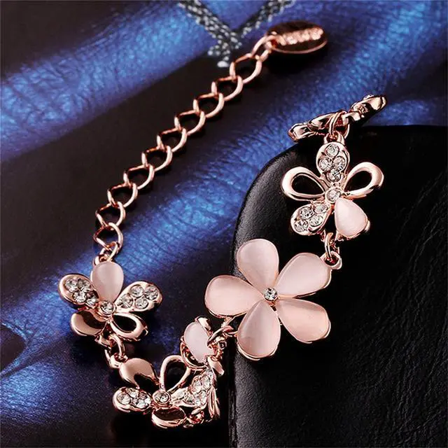 Alt view image 3 of 7 - Mabella 18K Rose Gold Plated Women Adjustable Flower Link Bracelet Bangle Jewelry,Women Gifts for Her