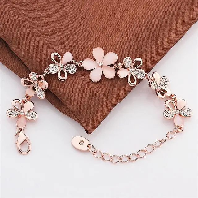 Alt view image 7 of 7 - Mabella 18K Rose Gold Plated Women Adjustable Flower Link Bracelet Bangle Jewelry,Women Gifts for Her