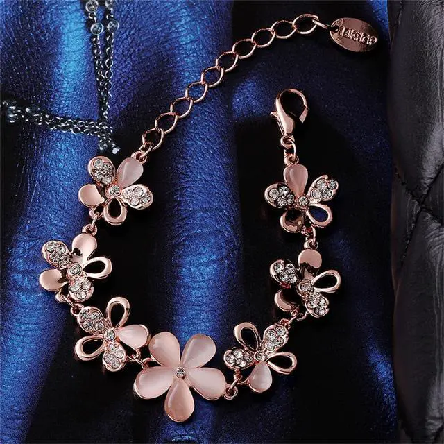 Alt view image 4 of 7 - Mabella 18K Rose Gold Plated Women Adjustable Flower Link Bracelet Bangle Jewelry,Women Gifts for Her