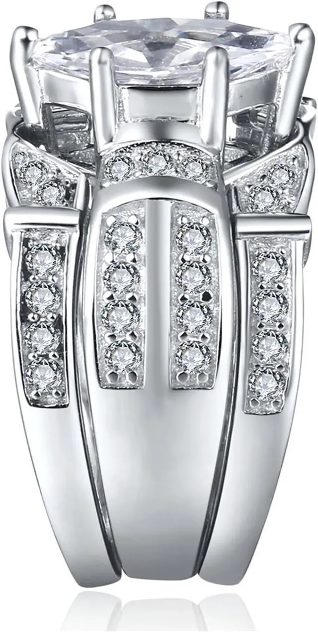 Alt view image 2 of 7 - Mabella Trio Sterling Silver Cubic Zirconia CZ Marquise Wedding Ring Set Anniversary for Women, Size 6