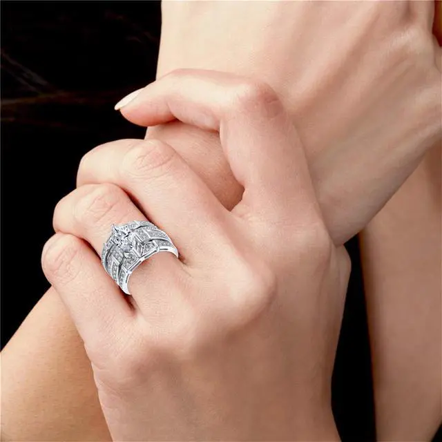 Alt view image 3 of 7 - Mabella Trio Sterling Silver Cubic Zirconia CZ Marquise Wedding Ring Set Anniversary for Women, Size 6