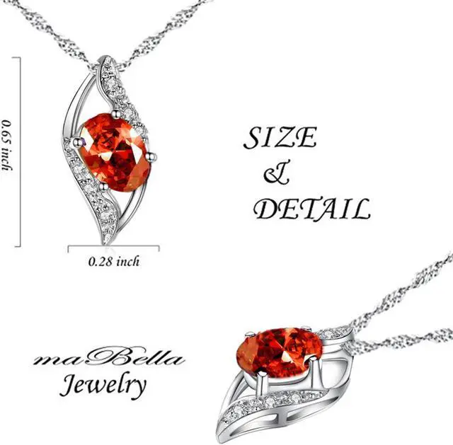 Alt view image 5 of 7 - Mabella Sterling Silver Simulated Ruby Birthstone Oval Cut Leaves Shape Pendant Necklace, Birthday  Necklace Gifts for Girl