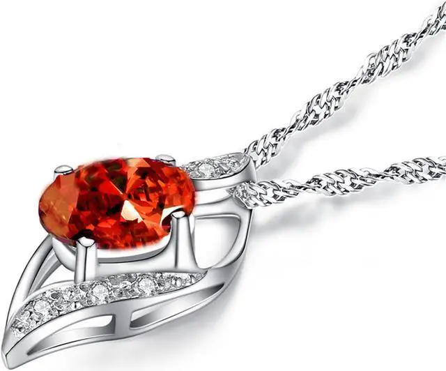 Alt view image 4 of 7 - Mabella Sterling Silver Simulated Ruby Birthstone Oval Cut Leaves Shape Pendant Necklace, Birthday  Necklace Gifts for Girl