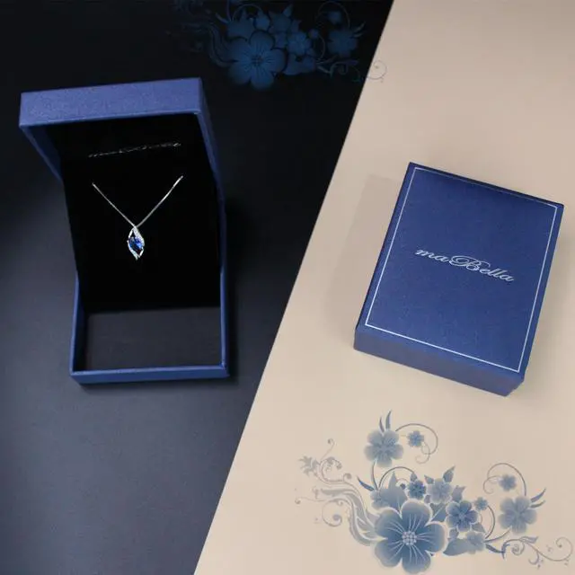 Alt view image 6 of 7 - Mabella Sterling Silver Simulated Blue Sapphire Birthstone Oval Cut Leaves Shape Pendant Necklace, Christmas Day Necklace Gifts for Women