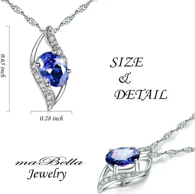 Alt view image 2 of 7 - Mabella Sterling Silver Simulated Blue Sapphire Birthstone Oval Cut Leaves Shape Pendant Necklace, Christmas Day Necklace Gifts for Women