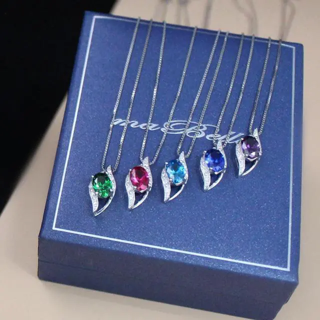 Alt view image 7 of 7 - Mabella Sterling Silver Simulated Amethyst Birthstone Oval Cut Leaves Shape Pendant Necklace, Valentines Day Necklace Gifts for Girl
