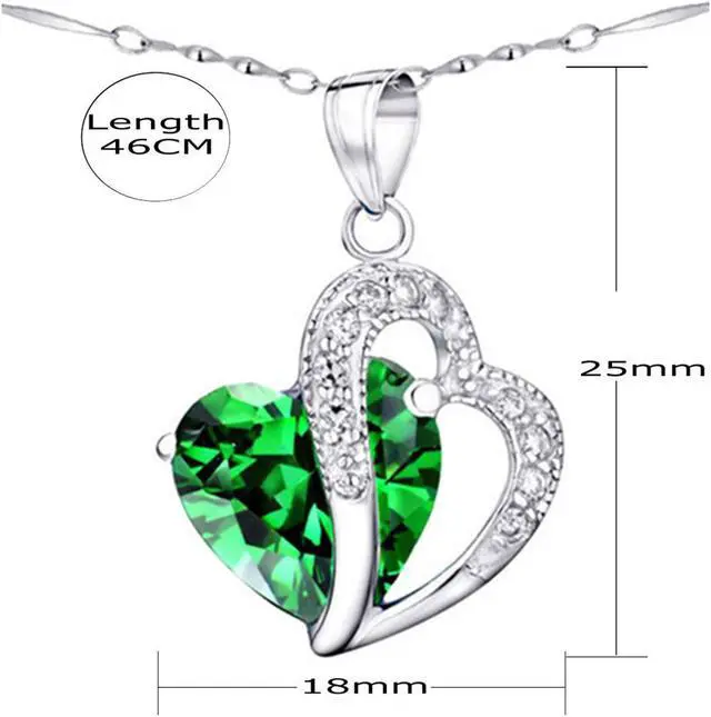 Alt view image 5 of 7 - Mabella Double Heart Simulated Emerald Pendant Necklace Stud Earrings Sterling Silver Jewelry Set Gifts for Women