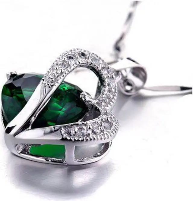 Alt view image 3 of 7 - Mabella Double Heart Simulated Emerald Pendant Necklace Stud Earrings Sterling Silver Jewelry Set Gifts for Women