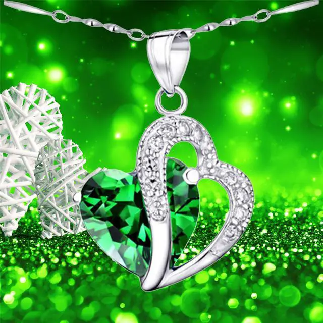 Alt view image 4 of 7 - Mabella Double Heart Simulated Emerald Pendant Necklace Stud Earrings Sterling Silver Jewelry Set Gifts for Women