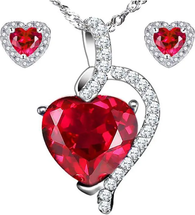 Main image of Mabella Heart Simulated Blue Sapphire Pendant Necklace Stud Earrings Sterling Silver Jewelry Set Gifts for Women
