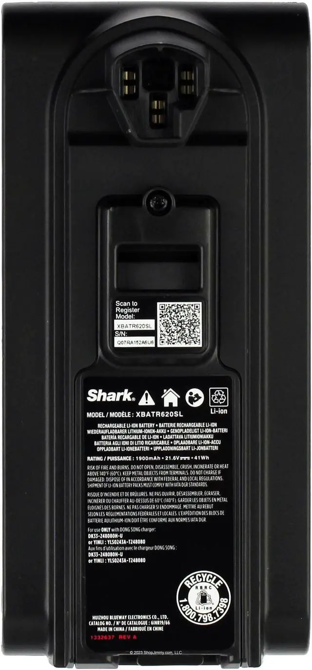 Alt view image 2 of 2 - Shark Lithium-Ion Removable Battery XBATR620SL for PowerFins Vacuums UZ565H IZ531H IZ540H IZ562H IZ662H