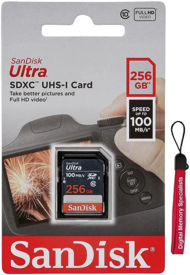 Main image of SanDisk 256GB Ultra SDXC UHS-I/Class 10 256G SD C10 Flash Memory Card, Speed Up to 100MB/s (SDSDUNR-256G-GN3IN) with OEM Lanyard