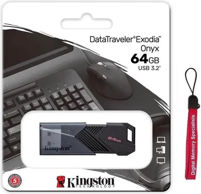 Main image of Kingston DataTraveler Exodia Onyx 64GB USB 3.2 Gen 1 Type A Flash Drive 64G DTXON DTXON/64GB with OEM USB Lanyard