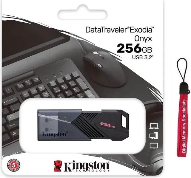 Main image of Kingston DataTraveler Exodia Onyx 256GB USB 3.2 Gen 1 Type A Flash Drive 256G DTXON DTXON/256GB with OEM USB Lanyard