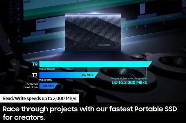 Alt view image 6 of 19 - SAMSUNG T9 Portable SSD 2TB Black, Up-to 2,000MB/s, USB 3.2 Gen2, Ideal use for Gaming, Students and Professionals, External Solid State Drive MU-PG2T0B