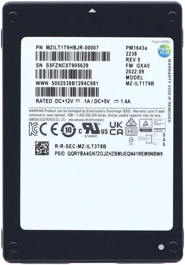 Alt view image 2 of 2 - Samsung MZILT1T9HBJR-00007 PM1643a 1.92TB SAS 12Gbps 2.5-Inch Solid State Drive