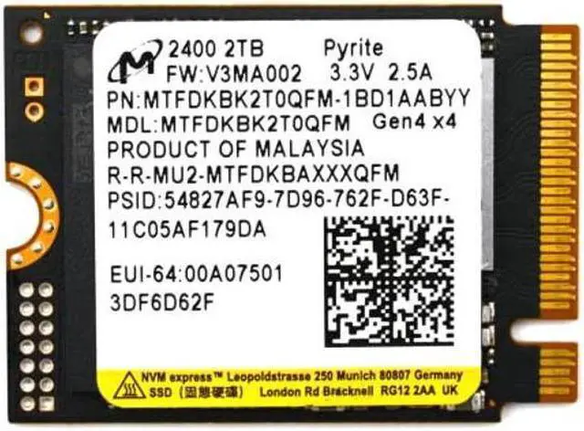 Alt view image 4 of 4 - Micron 2TB 2400 M.2 2230 NVMe PCIe 4.0x4 SSD MTFDKBK2T0QFM-1BD1AABYYR