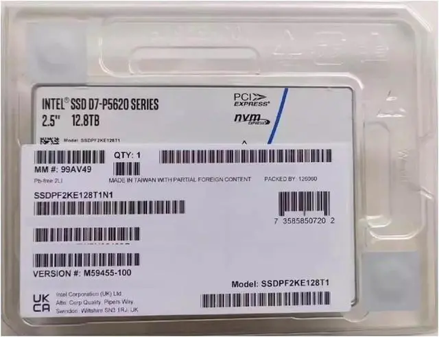 Main image of Intel SSDPF2KE128T1N1 D7-P5620 12.8TB NVMe PCIe4.0 X4 3D TLC U.2 15mm SSD
