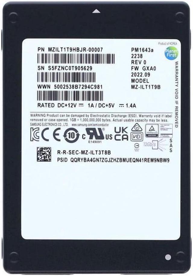 Main image of (NOT FOR HOME PC!) Samsung MZILT1T9HBJR-00007 PM1643a 1.92TB 2.5" SAS 12Gb/s SSD