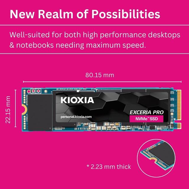 Alt view image 4 of 7 - Kioxia LSE10Z001TG8 Exceria Pro NVME M.2 1TB SSD, PCIe 4.0 x4, Up to 7300MB/s Read Speed