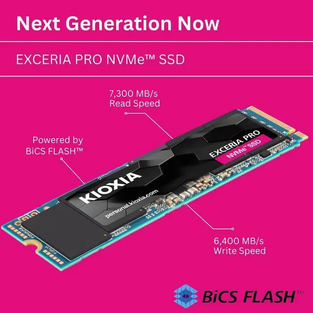 Alt view image 2 of 7 - Kioxia LSE10Z002TG8 Exceria Pro NVME M.2 2TB SSD, PCIe 4.0 x4, Up to 7300MB/s Read Speed