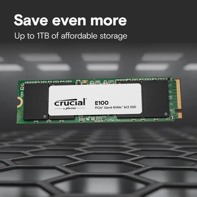 Alt view image 3 of 5 - Crucial E100 480GB PCIe 4.0 Gen4 2280 NVMe M.2 Internal SSD CT480E100SSD8