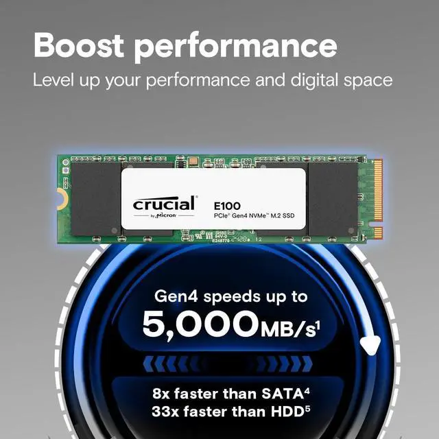 Alt view image 2 of 5 - Crucial E100 480GB PCIe 4.0 Gen4 2280 NVMe M.2 Internal SSD CT480E100SSD8