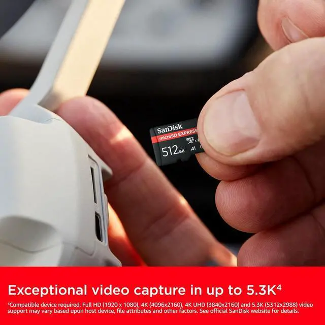 Alt view image 3 of 7 - SanDisk 512GB microSD Express Card microSDXC micro SDXC 512G - Works with Nintendo-Switch 2, Up to 880MB/s Read, Up to 650MB/s Write, 210MB/s Sustained Write, U3, C10 with Adapter - SDSQXFN-512G-GN4NN