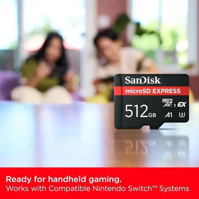 Alt view image 4 of 7 - SanDisk 512GB microSD Express Card microSDXC micro SDXC 512G - Works with Nintendo-Switch 2, Up to 880MB/s Read, Up to 650MB/s Write, 210MB/s Sustained Write, U3, C10 with Adapter - SDSQXFN-512G-GN4NN