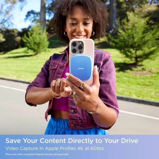 Alt view image 4 of 8 - SanDisk 2TB Creator Phone SSD - Up to 1,000 MB/s - Compatible with MagSafe for Your USB-C Smartphone, Works with iPhone 15 Pro/Pro Max or Newer - Shoot with ProRes - SDSSDE62C-2T00-G25