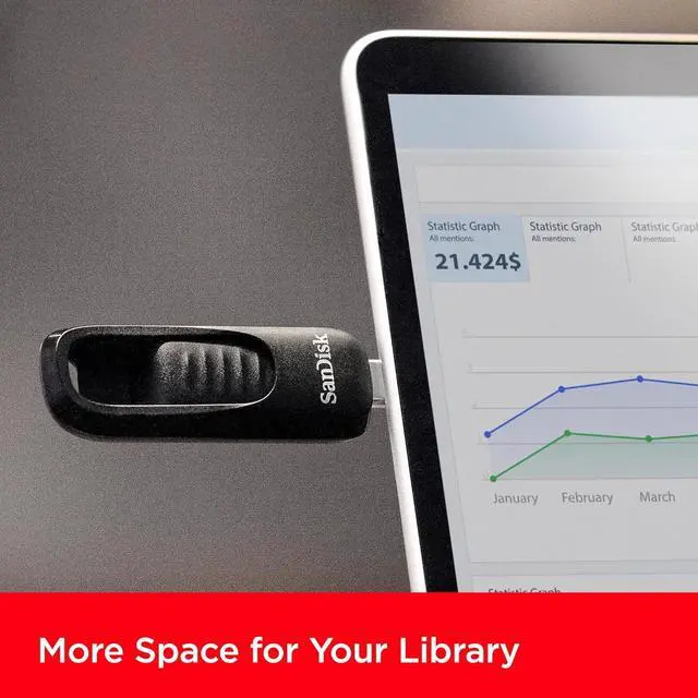 Alt view image 6 of 6 - SanDisk 512GB Ultra Slider USB Type-C Flash Drive - Up to 400MB/s, USB 3.2 Gen 1, Retractable Connector - SDCZ480-512G-G46 with OEM USB Lanyard