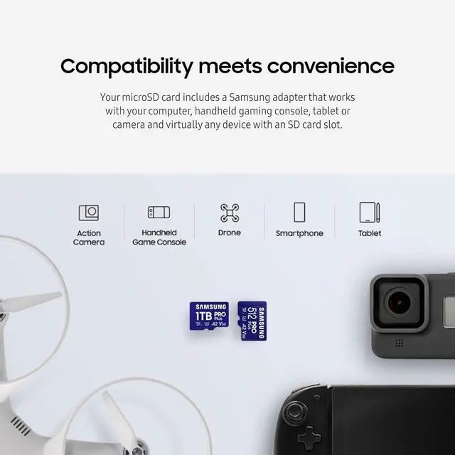 Alt view image 5 of 6 - SAMSUNG PRO Plus microSD Memory Card + Reader, 512GB MicroSDXC, Up to 180 MB/s, Full HD & 4K UHD, UHS-I, C10, U3, V30, A2 for Android Phones, Tablets, GoPRO, DJI Drone, MB-MD512SB/AM, 2023
