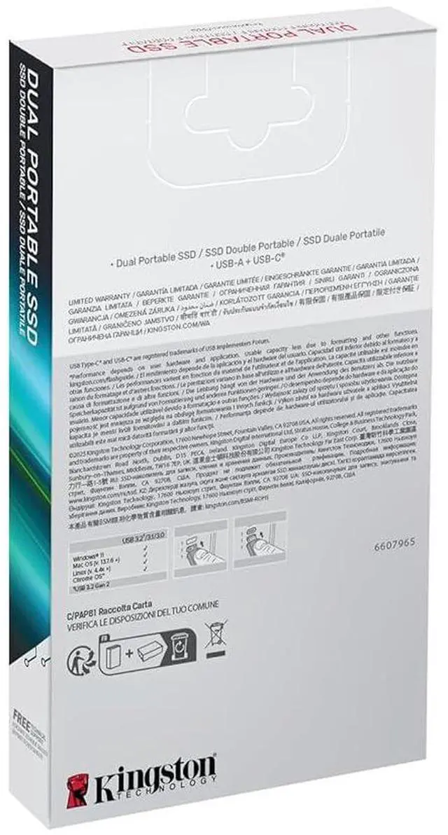 Alt view image 6 of 7 - Kingston 512GB Dual USB-A/C Portable SSD, Up to 1050MB/s, USB 3.2 Gen 2 SPSD/512GB