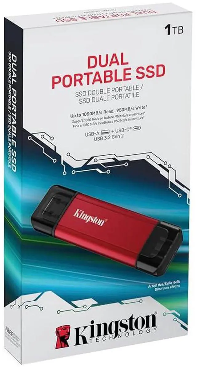Alt view image 5 of 7 - Kingston 1TB Dual USB-A/C Portable SSD, Up to 1050MB/s, USB 3.2 Gen 2 SPSD/1TB