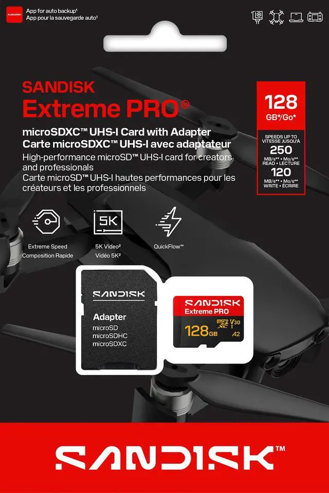 Alt view image 5 of 5 - SanDisk 128GB Extreme PRO microSD A2 microSDXC UHS-I U3 C10 A2 V30, up to 250MB/s for 4K UHD Video Memory Card + Adapter SDSQXCJ-128G-GS6MA