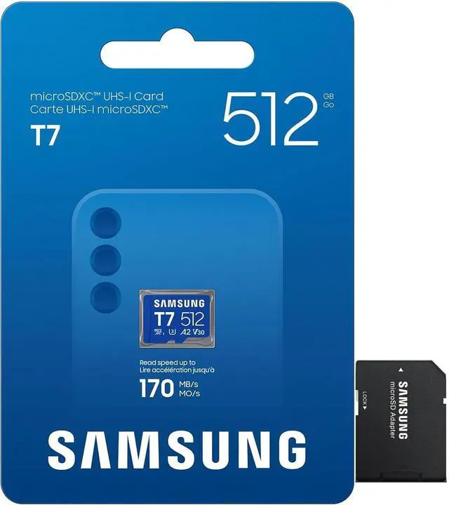 Main image of Samsung microSDXC T7 512GB, Up to 170 MB/s, UHS-I U3 4K A2 V30 microSD for Casual Gamers, Amateur Creators, & Everyday Users MB-MB512T with Adapter