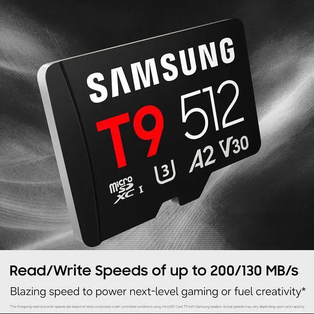 Alt view image 4 of 7 - Samsung microSDXC T9 256GB, Up to 200 MB/s, UHS-I U3 4K A2 V30 microSD for Avid Gamers & Professional Creators MB-MH256T with Adapter