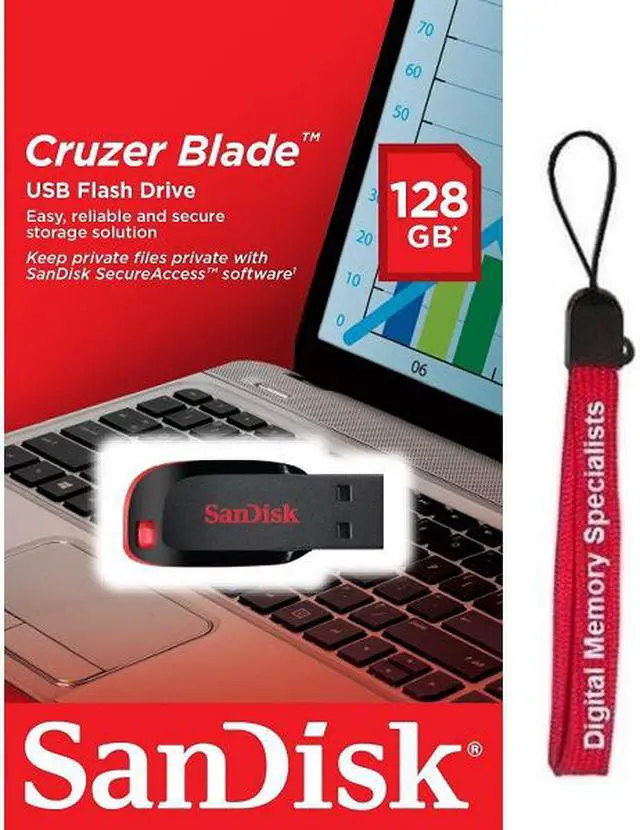 Main image of SanDisk 128GB Cruzer 128G Blade SDCZ50 USB 2.0 SDCZ50-128G Flash Pen Drive CZ50 with USB Lanyard