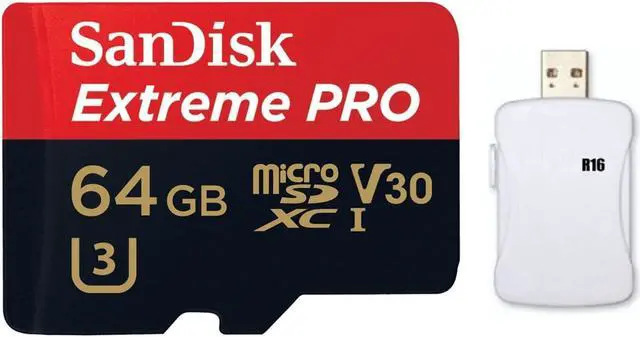 Alt view image 2 of 2 - SanDisk 64GB microSD Extreme pro 95MB/s U3 V30 4K 64G microSDXC USH-I C10 SDSQXXG-064G with USB 2.0 card reader