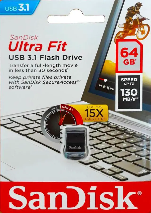 Alt view image 3 of 5 - SanDisk 64GB USB 3.1 64G SDCZ430 CZ430 Ultra Fit 130MB/s SDCZ430-064G Flash Pen Drive with Lanyard