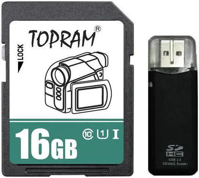 Main image of TOPRAM 16GB SD 16G SDHC Card Class 10 Ultra High Speed UHS-I for Camera & Camcorder with R3 Reader
