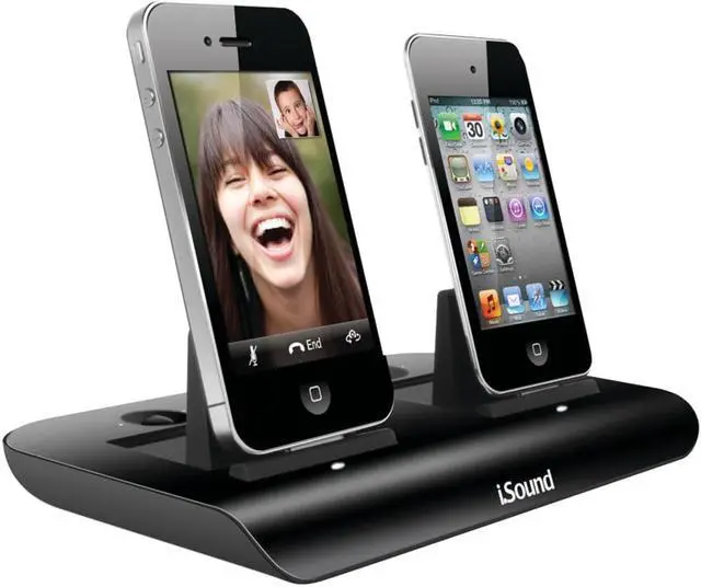 Alt view image 9 of 11 - iSound Dual Power View Charging Dock for iPhone 3G/3GS/4/4s, iPod Touch 1/2/3/4th generation, iPod Nano 5/6th generation - Black