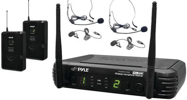 Alt view image 4 of 5 - PYLE PDWM3400 Pyle UHF mic system 2 body packs 2 head sets