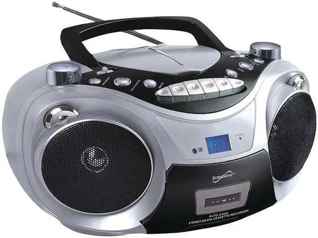 Alt view image 6 of 12 - Supersonic SC-709 SILVER Portable MP3 & CD Player with Cassette Recorder & AM/FM Radio (Silver)